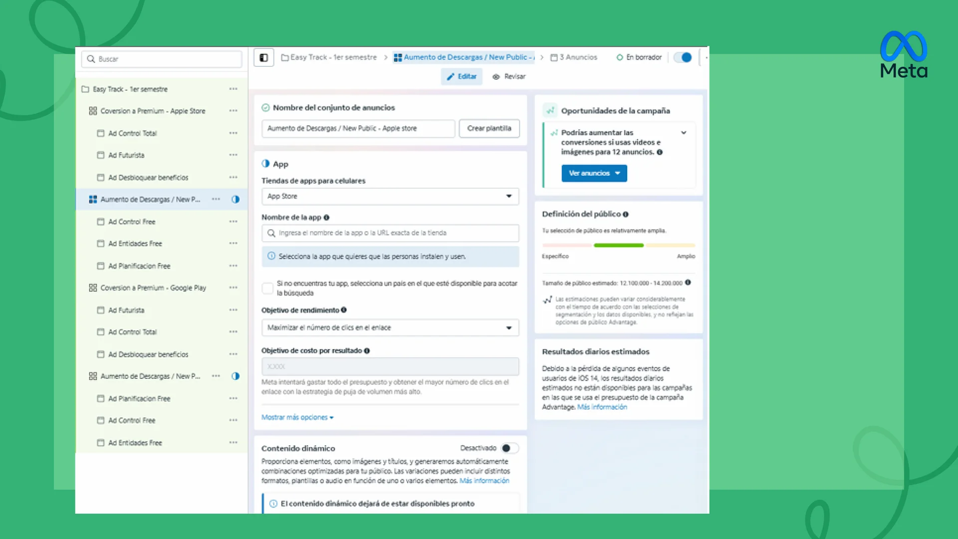 Estructura general de campañas en Meta